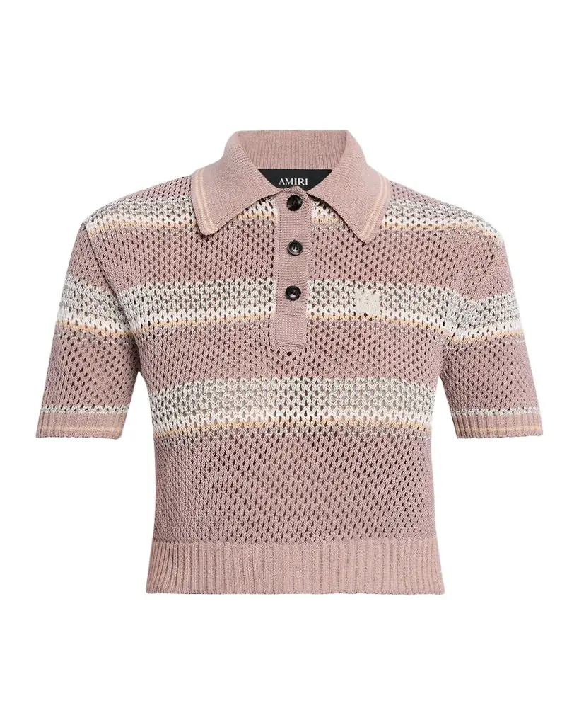 Amiri Striped Crochet Crop Polo Shirt | Image 1 Amiri Striped Crochet Crop Polo Shirt | Image 1