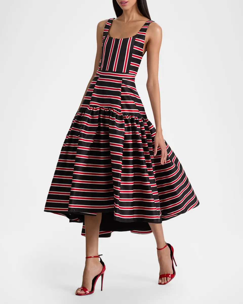 ALICE + OLIVIA Diana Striped Structured Midi Dress | Thumbnail 4 ALICE + OLIVIA Diana Striped Structured Midi Dress | Thumbnail 4