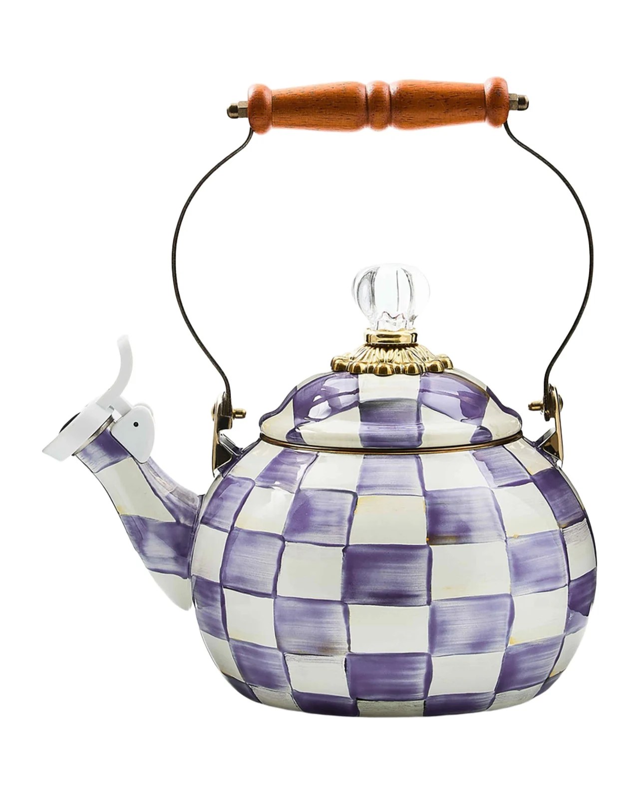 MacKenzie-Childs Violet Check Whistling Tea Kettle, 2 Quarts