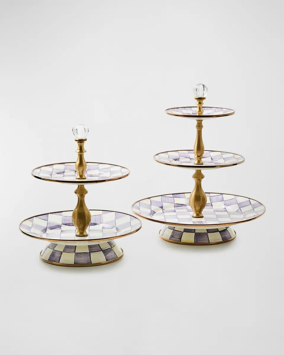 MacKenzie-Childs Violet Check 3-Tier Sweet Stand | Thumbnail 3 MacKenzie-Childs Violet Check 3-Tier Sweet Stand | Thumbnail 3