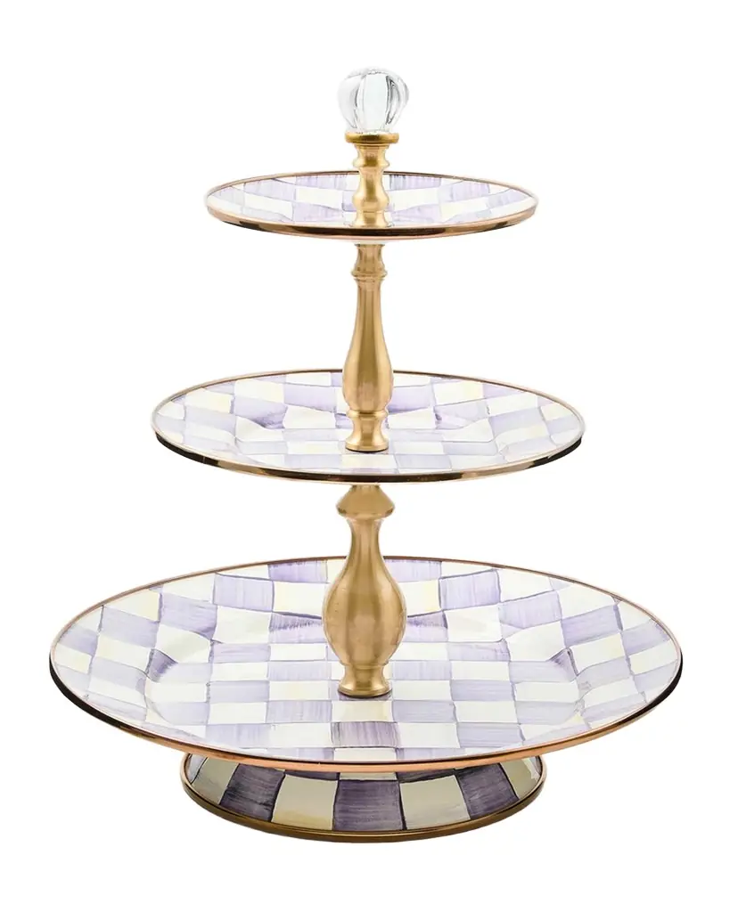 MacKenzie-Childs Violet Check 3-Tier Sweet Stand