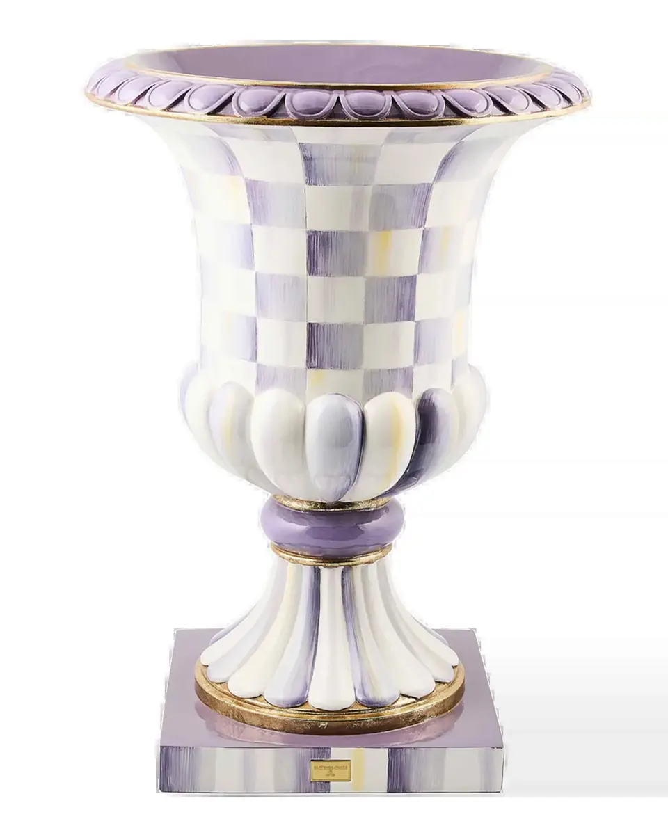 MacKenzie-Childs Violet Check Pedestal Urn | Thumbnail 2 MacKenzie-Childs Violet Check Pedestal Urn | Thumbnail 2