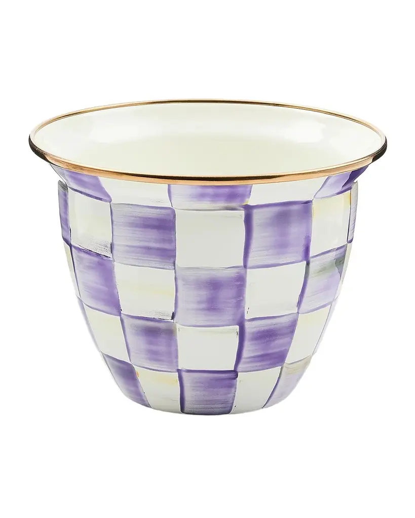 MacKenzie-Childs Violet Check Large Flower Pot