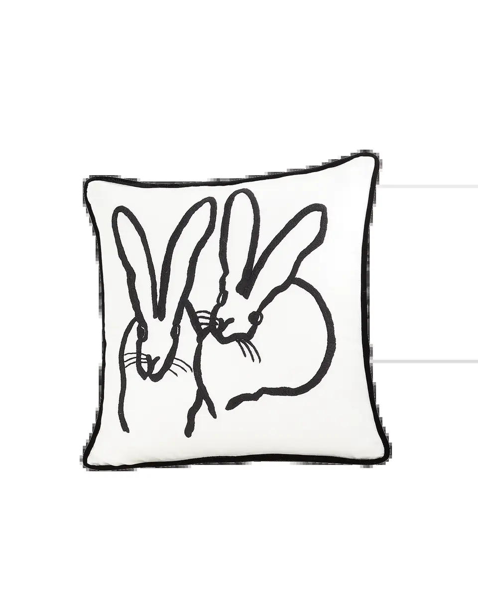 Hunt Slonem Hand-Embroidered Silk & Velvet Bunny Pillow, 20" Square | Thumbnail 2