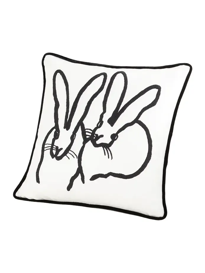Hunt Slonem Hand-Embroidered Silk & Velvet Bunny Pillow, 20" Square