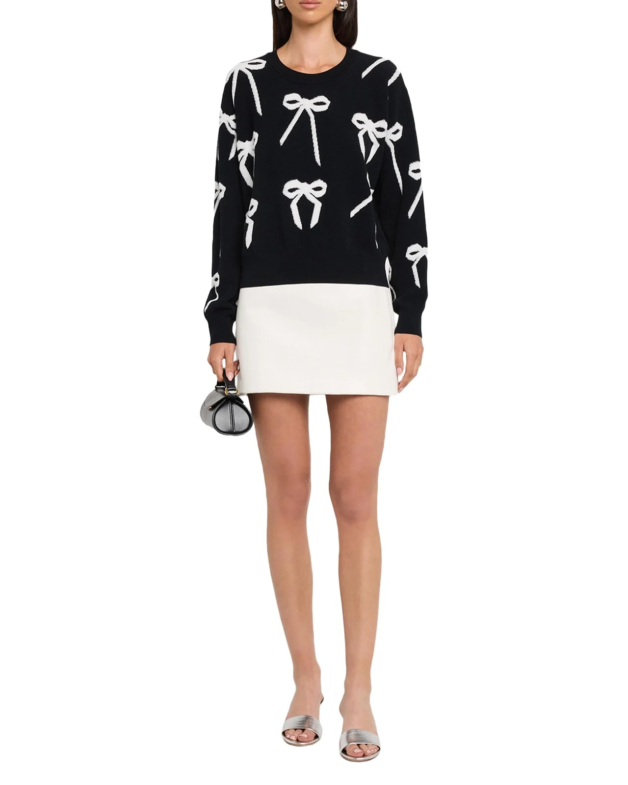 Bow Jacquard Crewneck Sweater