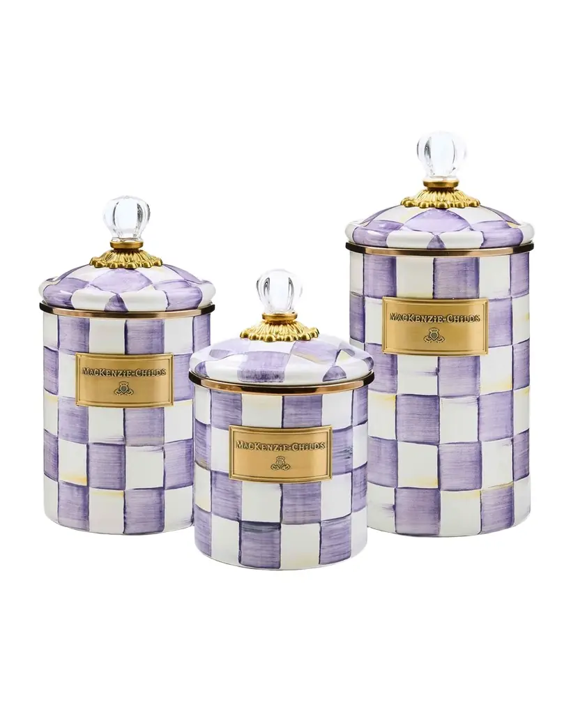MacKenzie-Childs Violet Check Small Canister | Image 1 MacKenzie-Childs Violet Check Small Canister | Image 1
