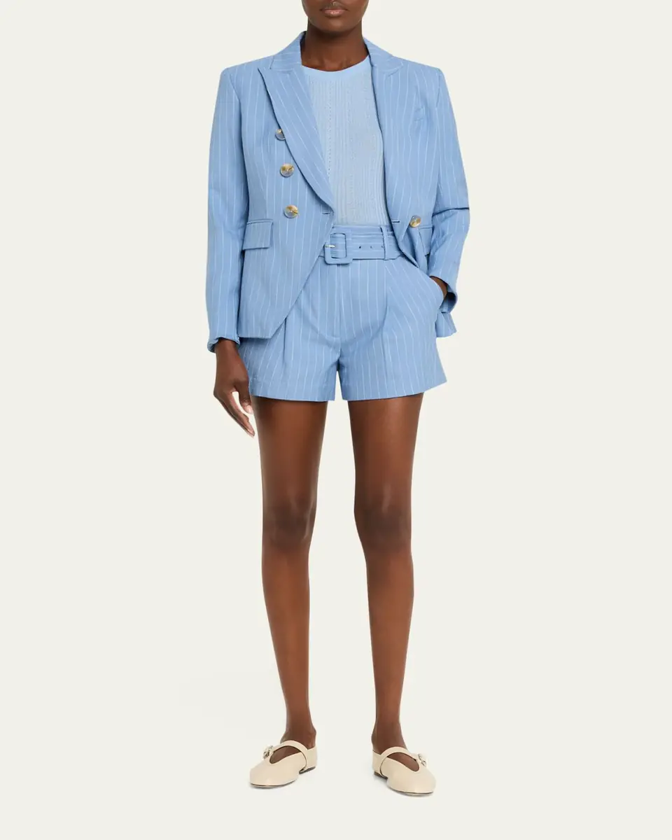 Veronica Beard Piper Belted Pinstripe Shorts | Thumbnail 2