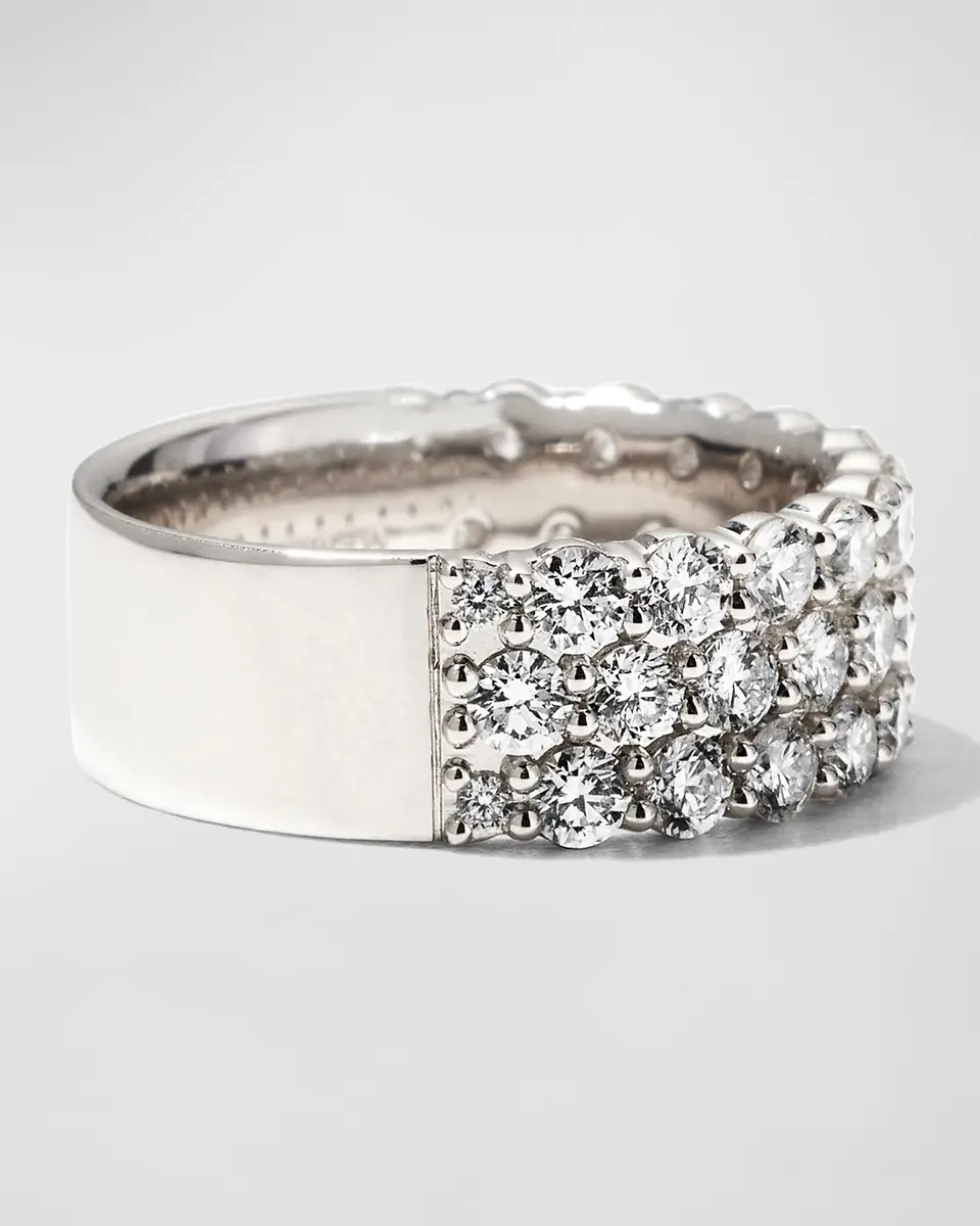 Mémoire 18k White Gold Halfway 3-Row Diamond Ring, Size 6-8 | Thumbnail 4 Mémoire 18k White Gold Halfway 3-Row Diamond Ring, Size 6-8 | Thumbnail 4