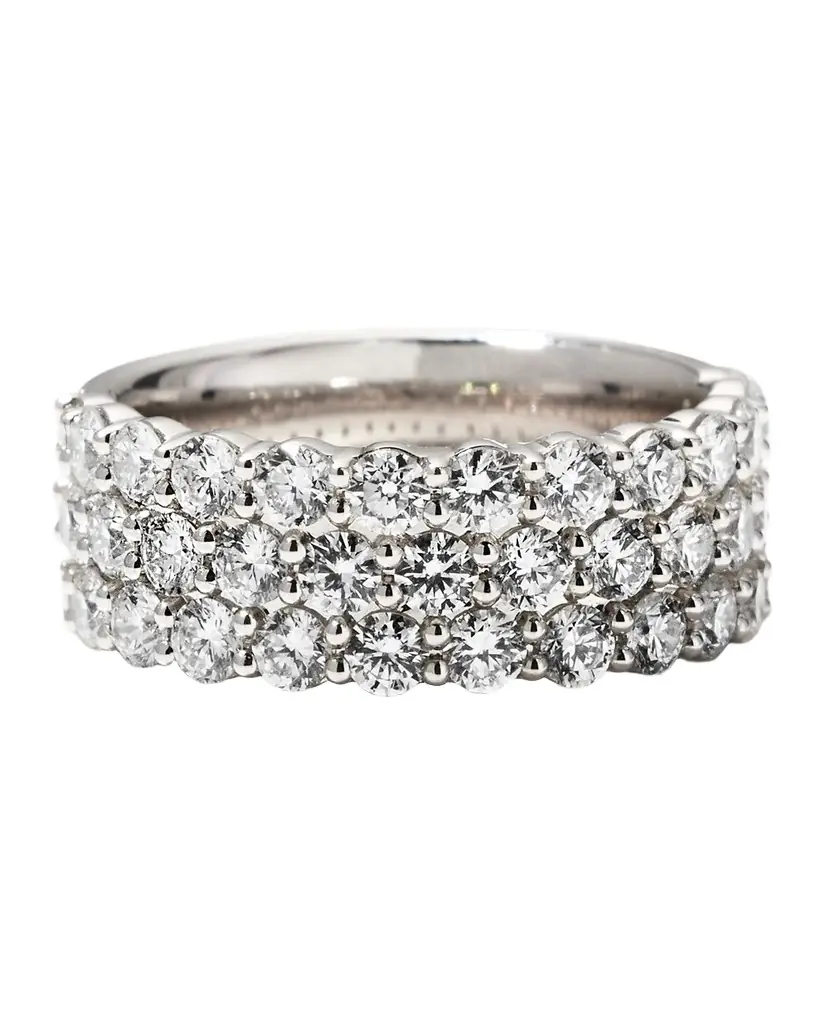 18k White Gold Halfway 3-Row Diamond Ring, Size 6-8 18k White Gold Halfway 3-Row Diamond Ring, Size 6-8