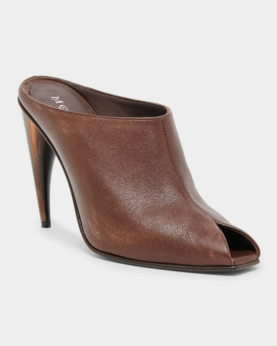Alexander McQueen 105mm Horn Leather Peep-Toe Mules | Thumbnail 4 Alexander McQueen 105mm Horn Leather Peep-Toe Mules | Thumbnail 4