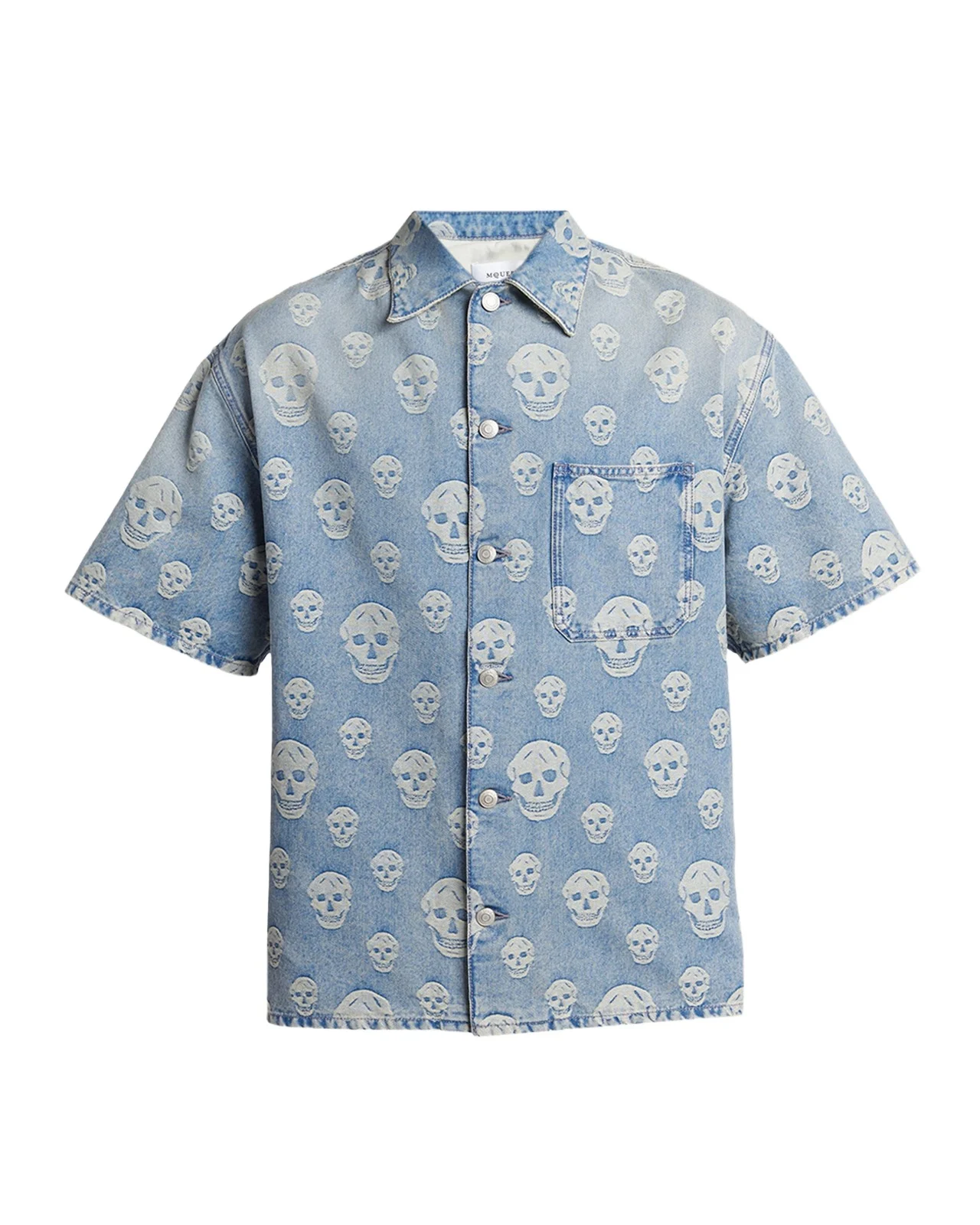 Men's Denim Allover Skull Short-Sleeve Shirt Men's Denim Allover Skull Short-Sleeve Shirt
