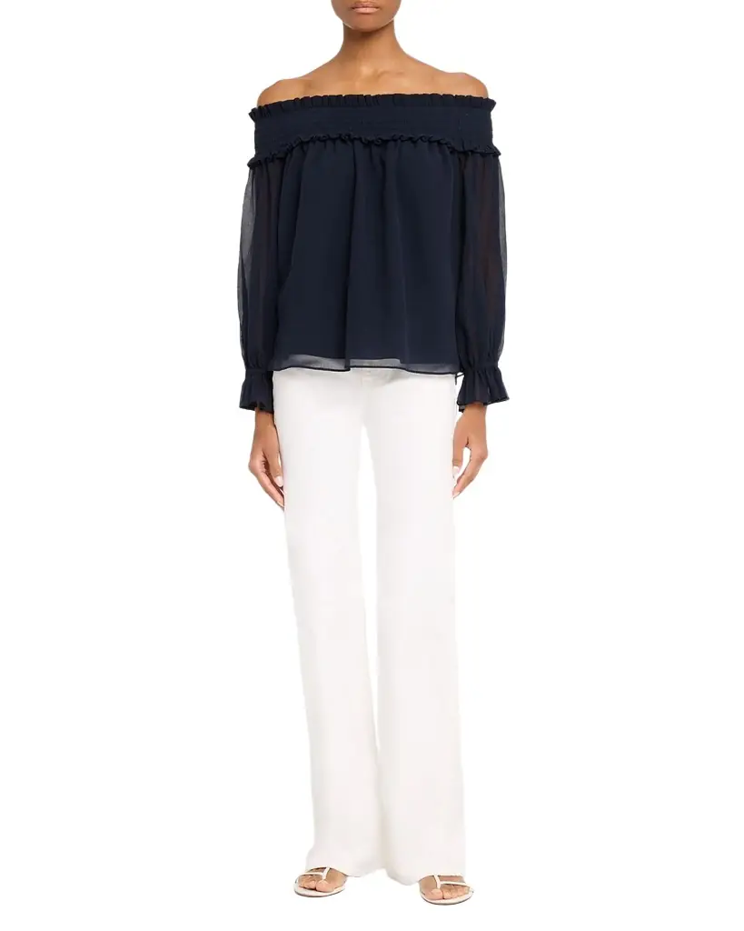 Veronica Beard Callum Off-The-Shoulder Chiffon Blouse | Image 1 Veronica Beard Callum Off-The-Shoulder Chiffon Blouse | Image 1
