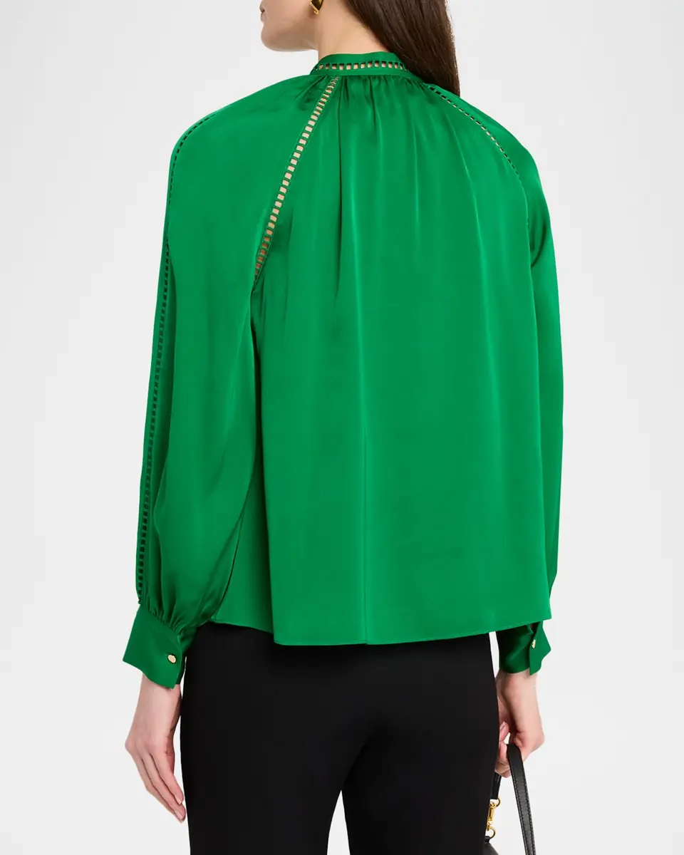 Elie Tahari The Angie Ruched Lace-Inset Blouse | Thumbnail 3