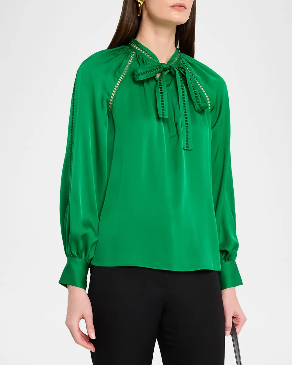 Elie Tahari The Angie Ruched Lace-Inset Blouse | Thumbnail 4