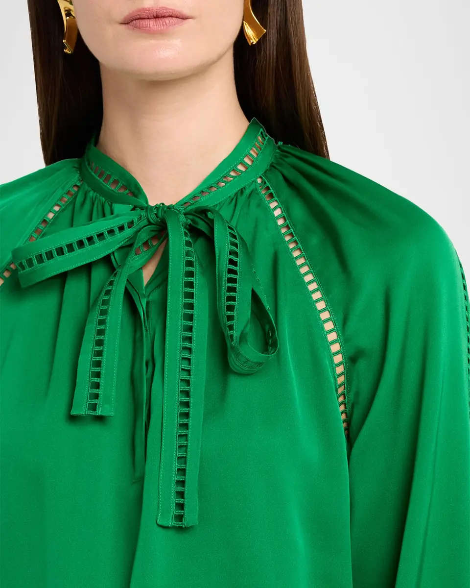 Elie Tahari The Angie Ruched Lace-Inset Blouse | Thumbnail 5
