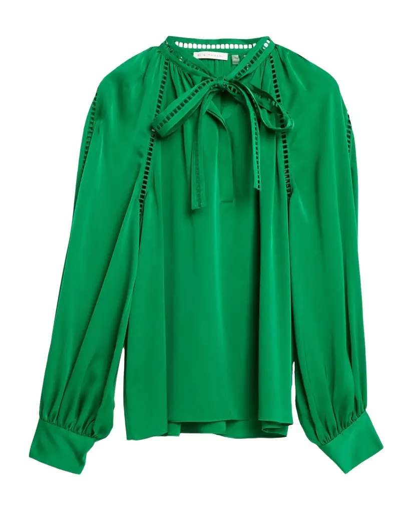 The Angie Ruched Lace-Inset Blouse