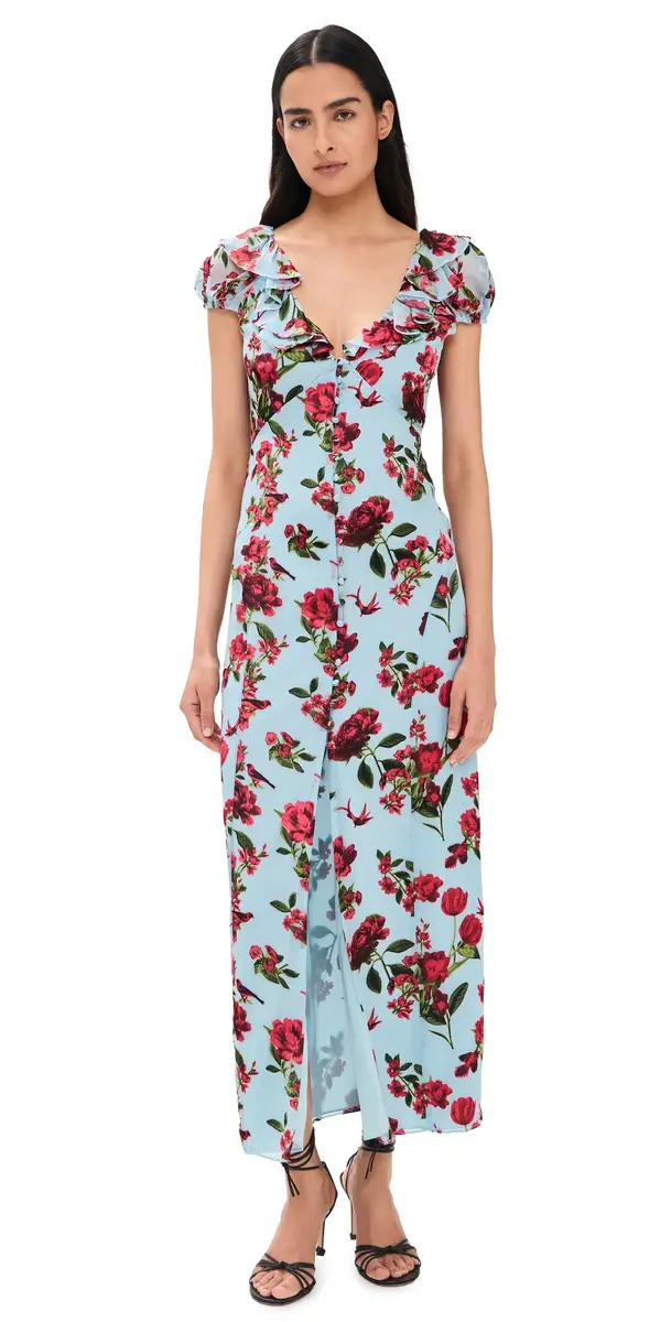 Tara Short Sleeve Ruffle Deep Seamed V Neck Slip Dress American Beauty Carolina Blue Tara Short Sleeve Ruffle Deep Seamed V Neck Slip Dress American Beauty Carolina Blue