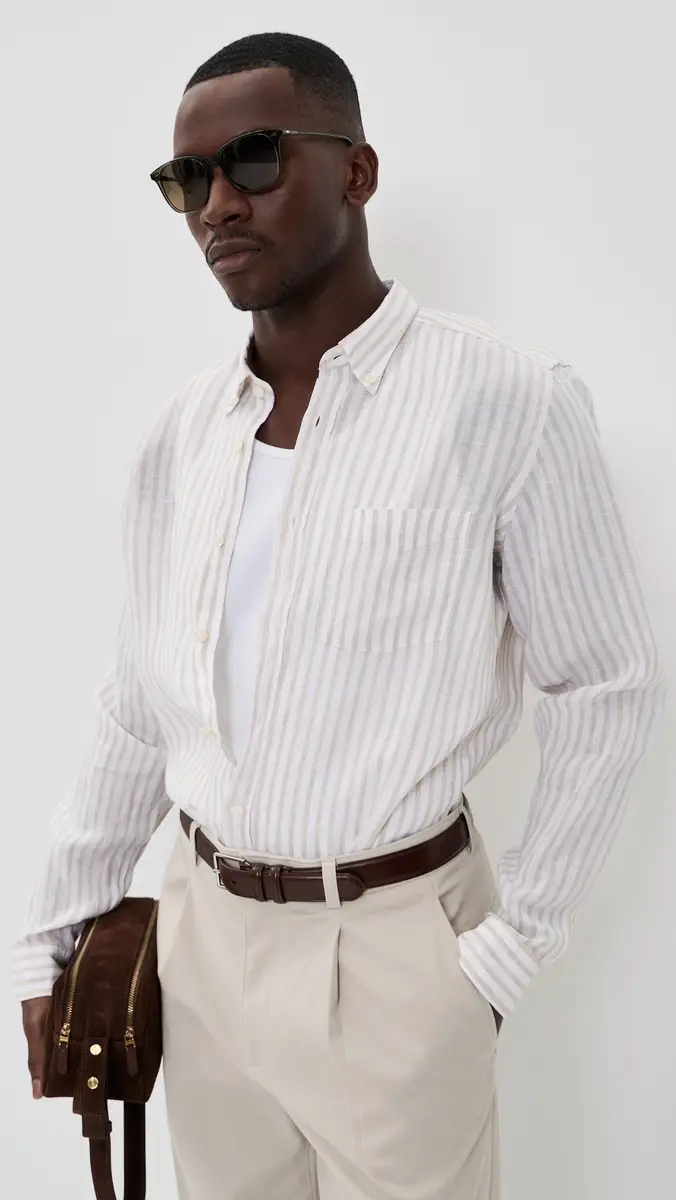 BOSS ong Sleeve inen Collared Shirt Open Beige | Thumbnail 2
