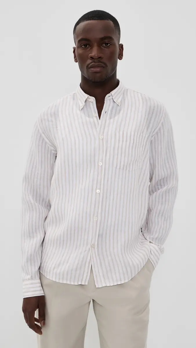 BOSS ong Sleeve inen Collared Shirt Open Beige | Thumbnail 3