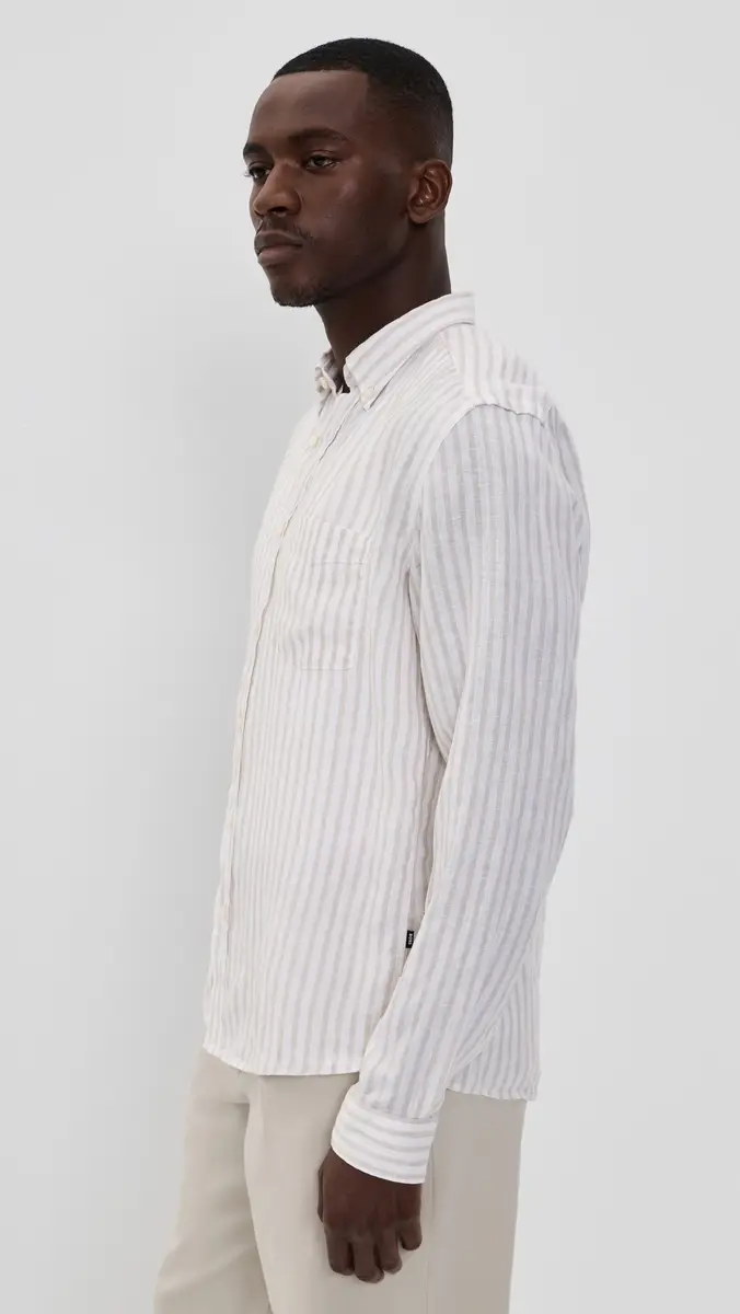 BOSS ong Sleeve inen Collared Shirt Open Beige | Thumbnail 5