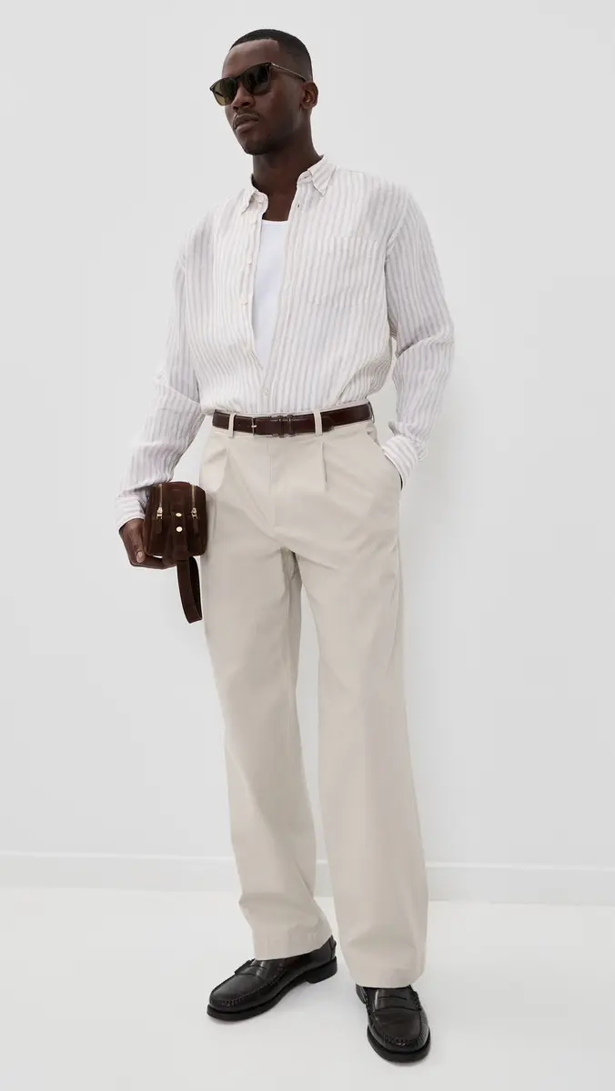 BOSS ong Sleeve inen Collared Shirt Open Beige | Thumbnail 6