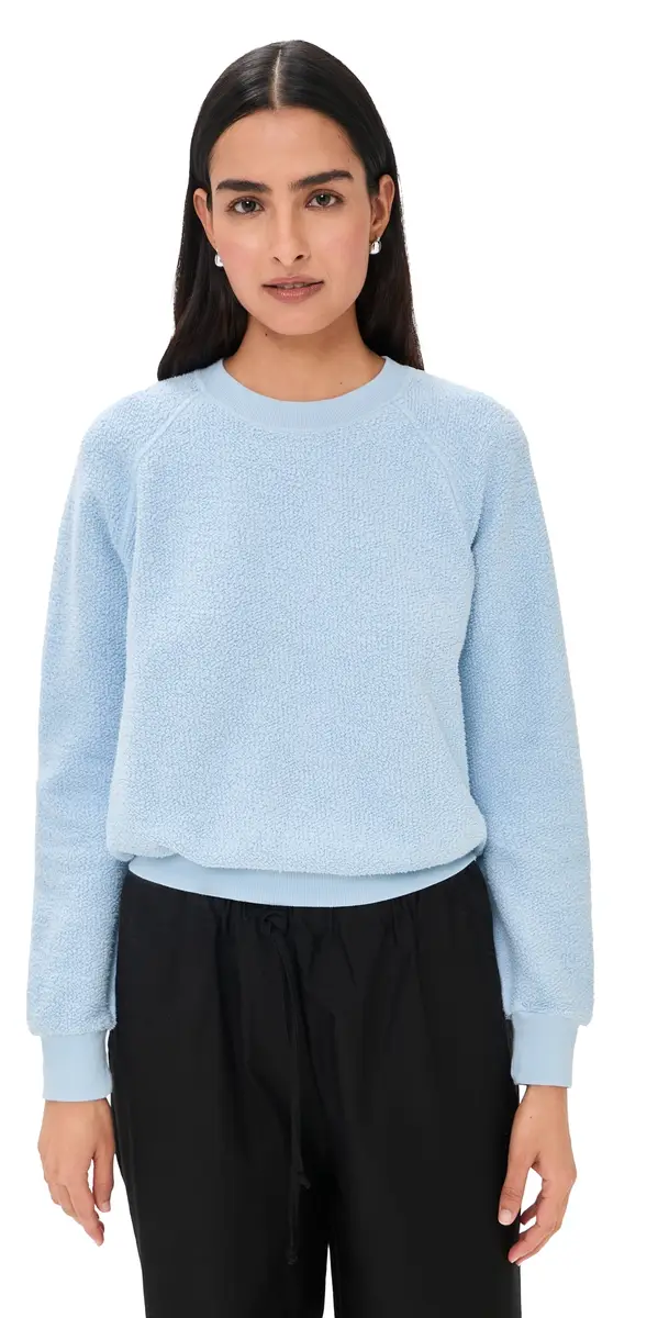 perfectwhitetee Ziggy Inside Out Fleece Long leeve hrunken Crewneck weatshirt Powder Blue | Image 1 perfectwhitetee Ziggy Inside Out Fleece Long leeve hrunken Crewneck weatshirt Powder Blue | Image 1