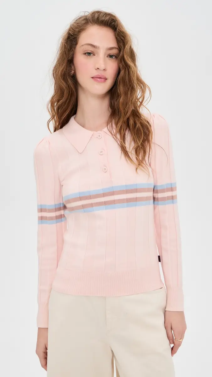 Rowing Blazers Knit Intarsia Stripe Long Sleeve Polo | Thumbnail 2