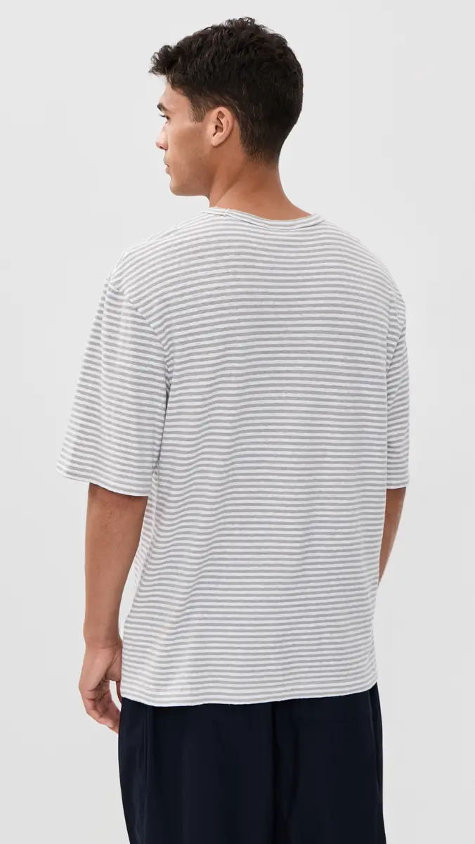 OFFICINE GÉNÉRALE Elden Linen Mini Stripe Tee Heather Grey/White | Thumbnail 3