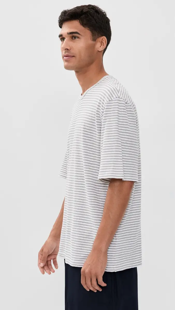 OFFICINE GÉNÉRALE Elden Linen Mini Stripe Tee Heather Grey/White | Thumbnail 4