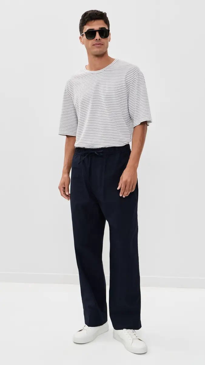 OFFICINE GÉNÉRALE Elden Linen Mini Stripe Tee Heather Grey/White | Thumbnail 5