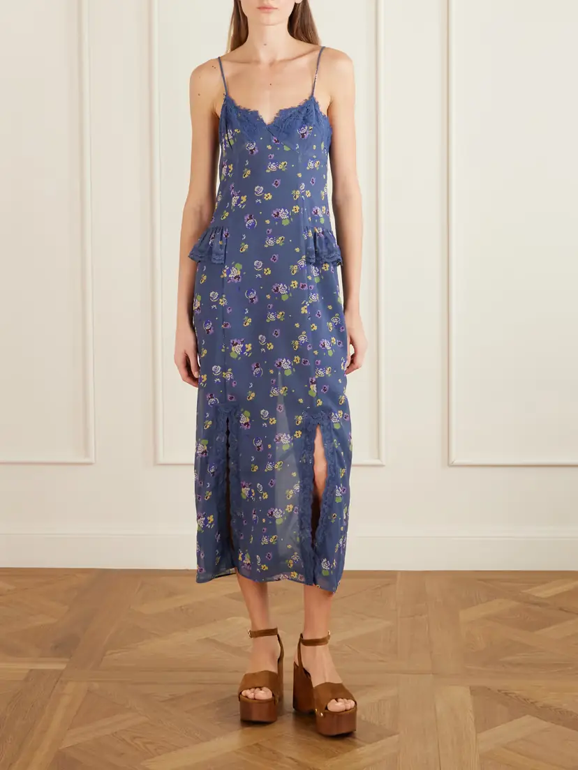 ANNA SUI Night Blooming Floral-print Lace-trimmed Chiffon Midi Dress | Thumbnail 2 ANNA SUI Night Blooming Floral-print Lace-trimmed Chiffon Midi Dress | Thumbnail 2