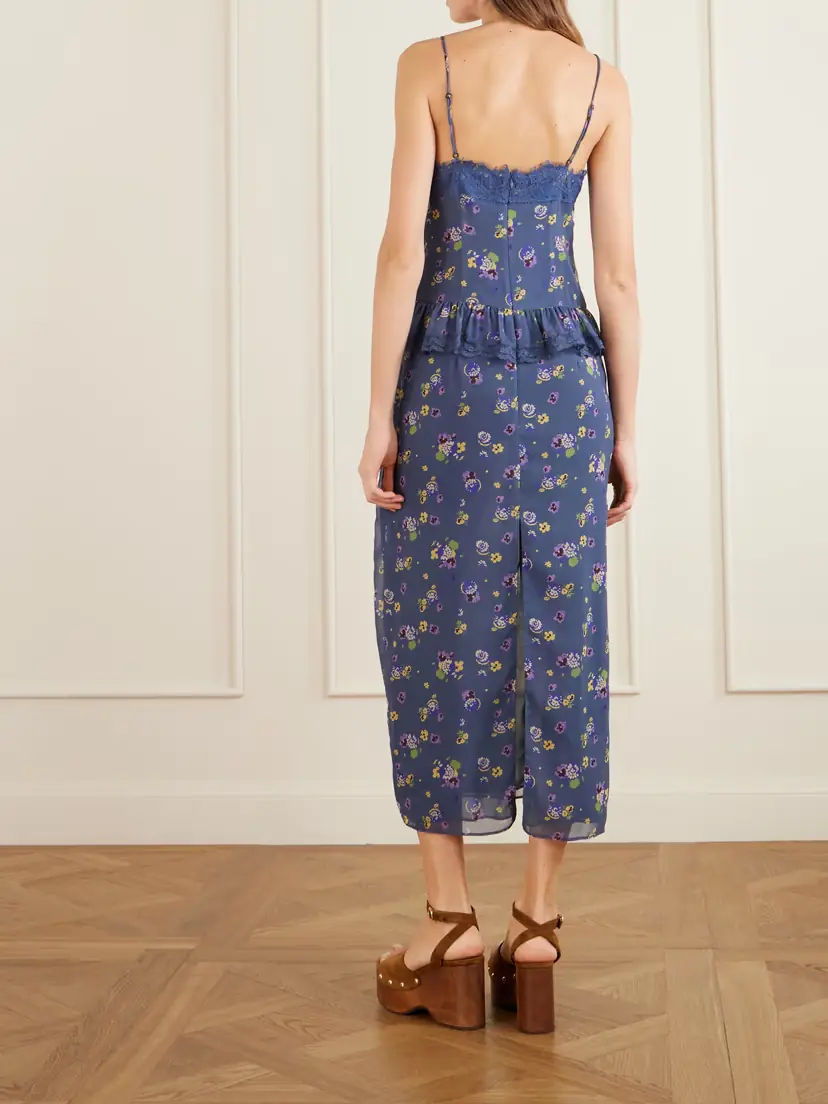 ANNA SUI Night Blooming Floral-print Lace-trimmed Chiffon Midi Dress | Thumbnail 3 ANNA SUI Night Blooming Floral-print Lace-trimmed Chiffon Midi Dress | Thumbnail 3