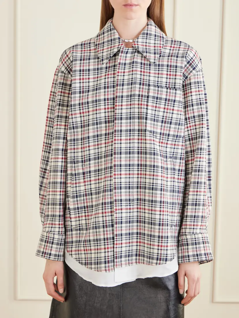 Victoria Beckham Cocoon Checked Cotton And Virgin Wool-blend Jacket | Thumbnail 3 Victoria Beckham Cocoon Checked Cotton And Virgin Wool-blend Jacket | Thumbnail 3