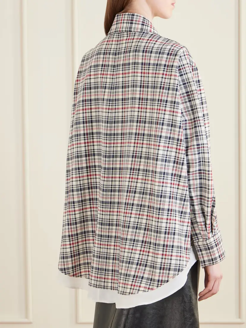 Victoria Beckham Cocoon Checked Cotton And Virgin Wool-blend Jacket | Thumbnail 4 Victoria Beckham Cocoon Checked Cotton And Virgin Wool-blend Jacket | Thumbnail 4