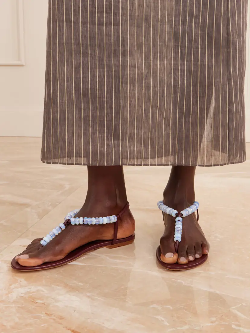 Le Monde Béryl Bead-embellished Leather Thong Sandals | Thumbnail 2