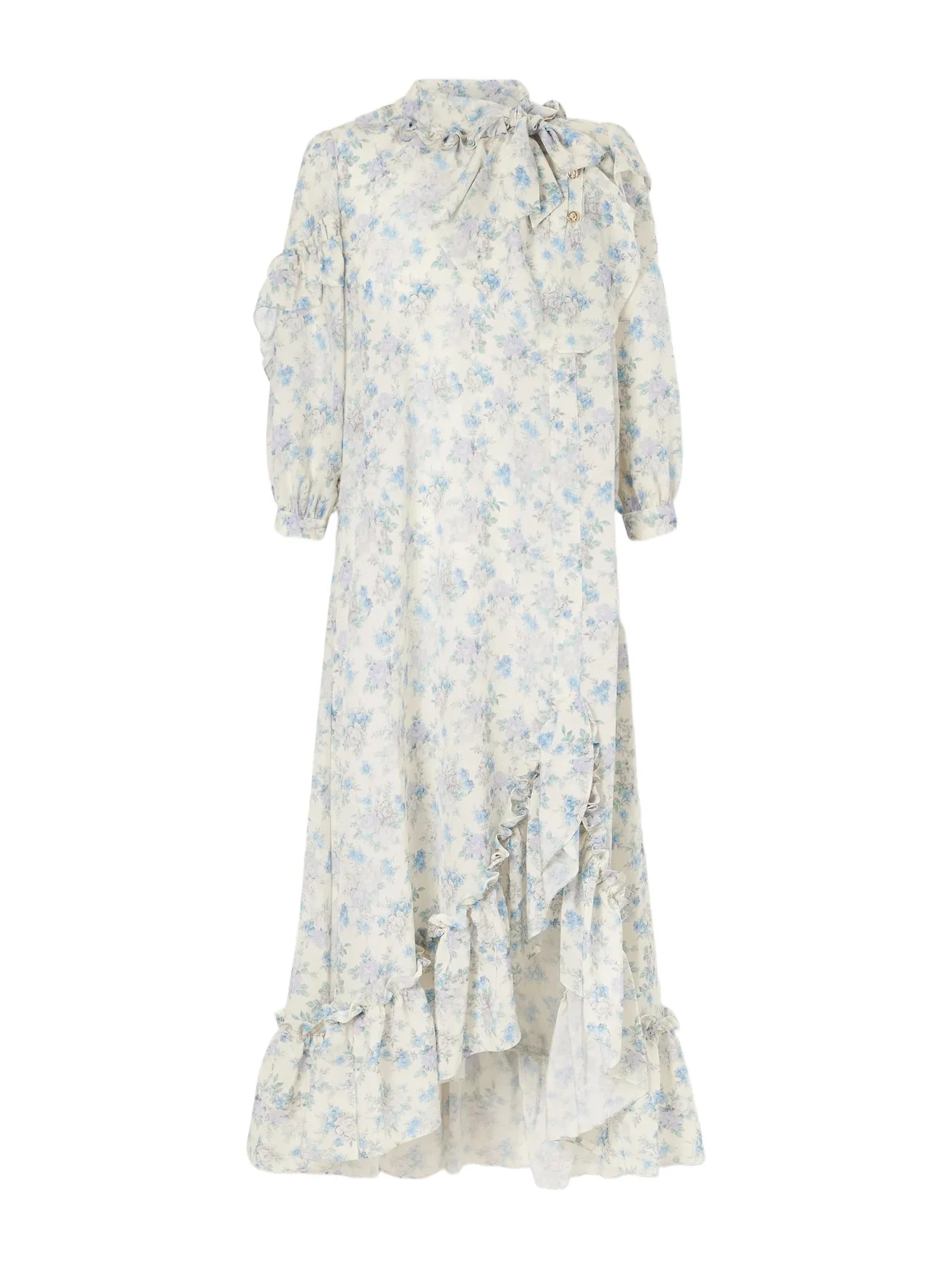 Batacalla Scarf-detailed Ruffled Floral-print Silk-crepe De Chine Midi Dress