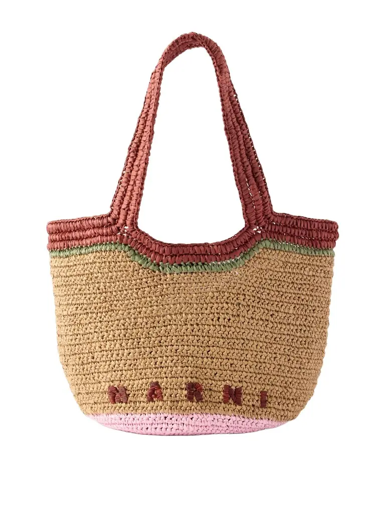 Small Leather-trimmed Raffia-like Tote Bag Small Leather-trimmed Raffia-like Tote Bag