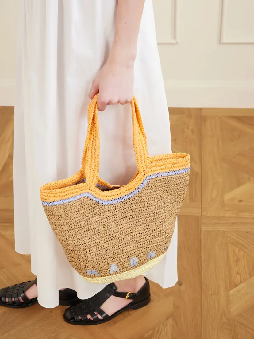 Marni Raffia-effect Small Leather-trimmed Tote Bag | Thumbnail 2 Marni Raffia-effect Small Leather-trimmed Tote Bag | Thumbnail 2