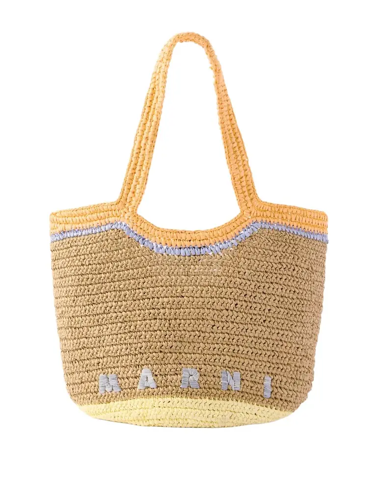 Raffia-effect Small Leather-trimmed Tote Bag Raffia-effect Small Leather-trimmed Tote Bag