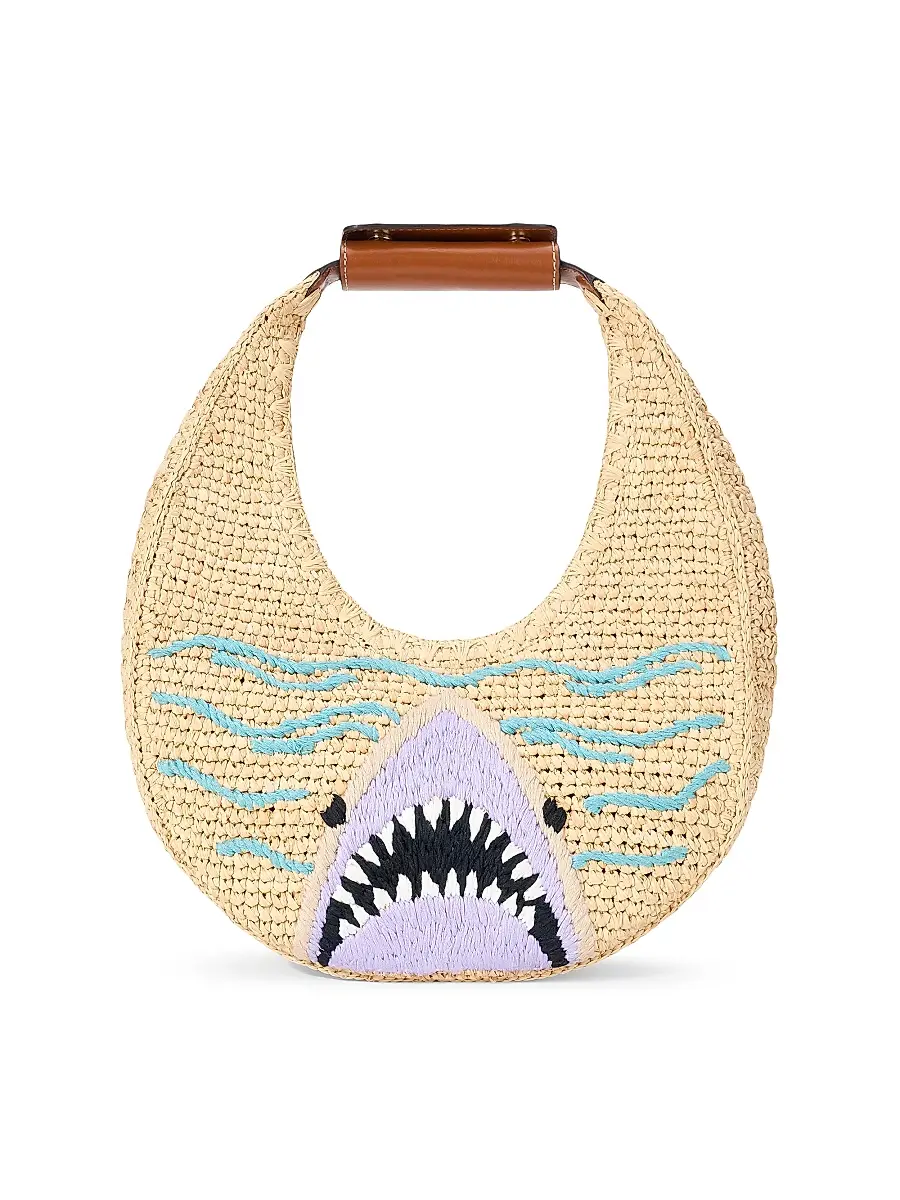Women's Moon Shark Raffia Shoulder Bag - Great White