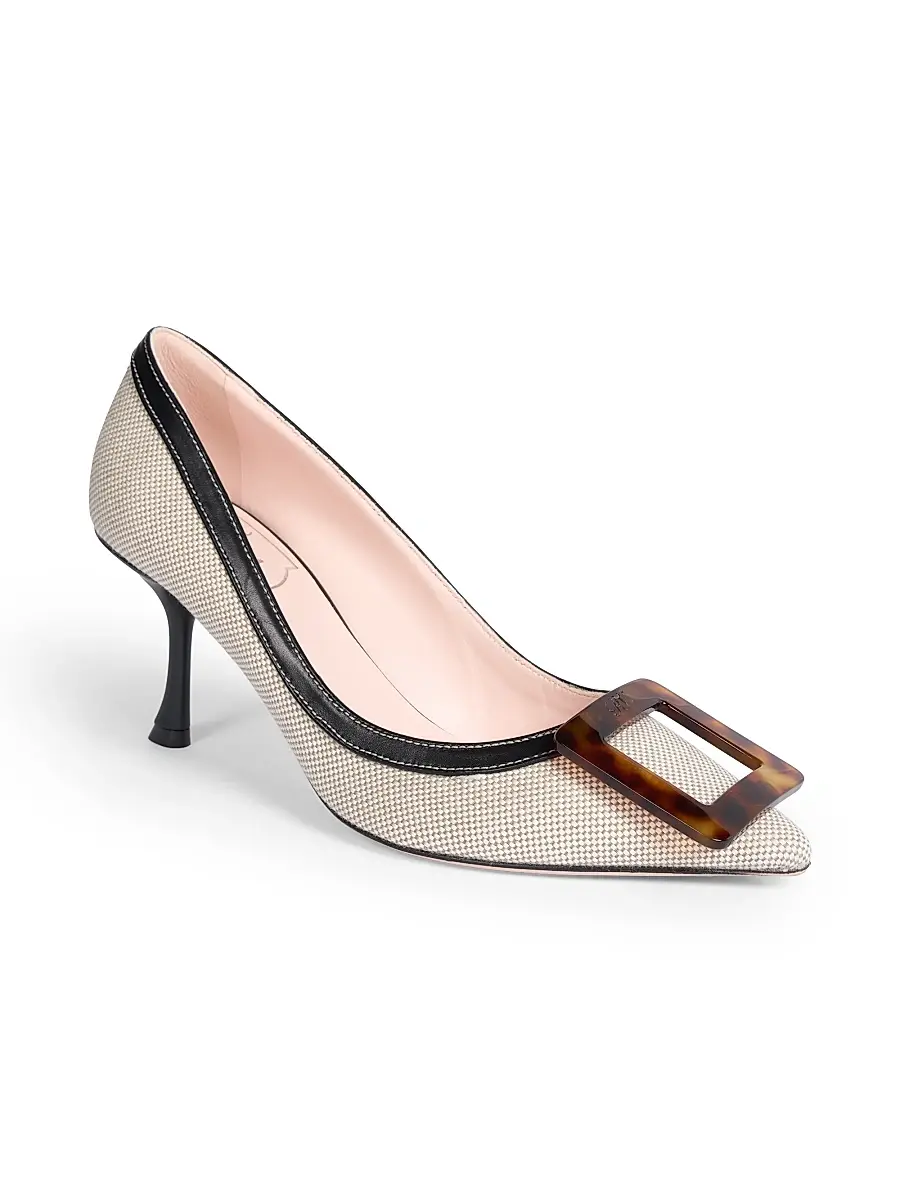 Roger Vivier Women's Viv In The City 65MM Cotton-Leather Pumps | Thumbnail 2 Roger Vivier Women's Viv In The City 65MM Cotton-Leather Pumps | Thumbnail 2