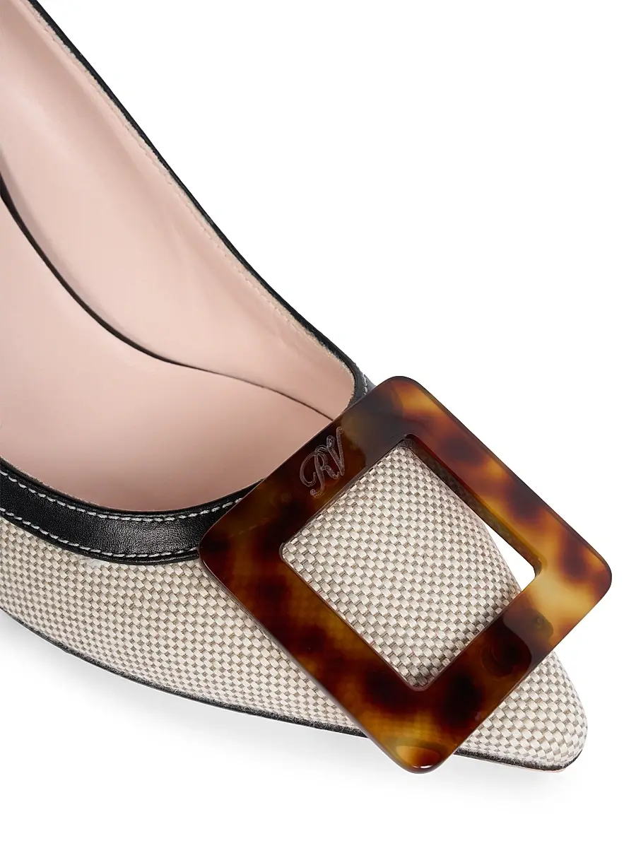 Roger Vivier Women's Viv In The City 65MM Cotton-Leather Pumps | Thumbnail 5 Roger Vivier Women's Viv In The City 65MM Cotton-Leather Pumps | Thumbnail 5