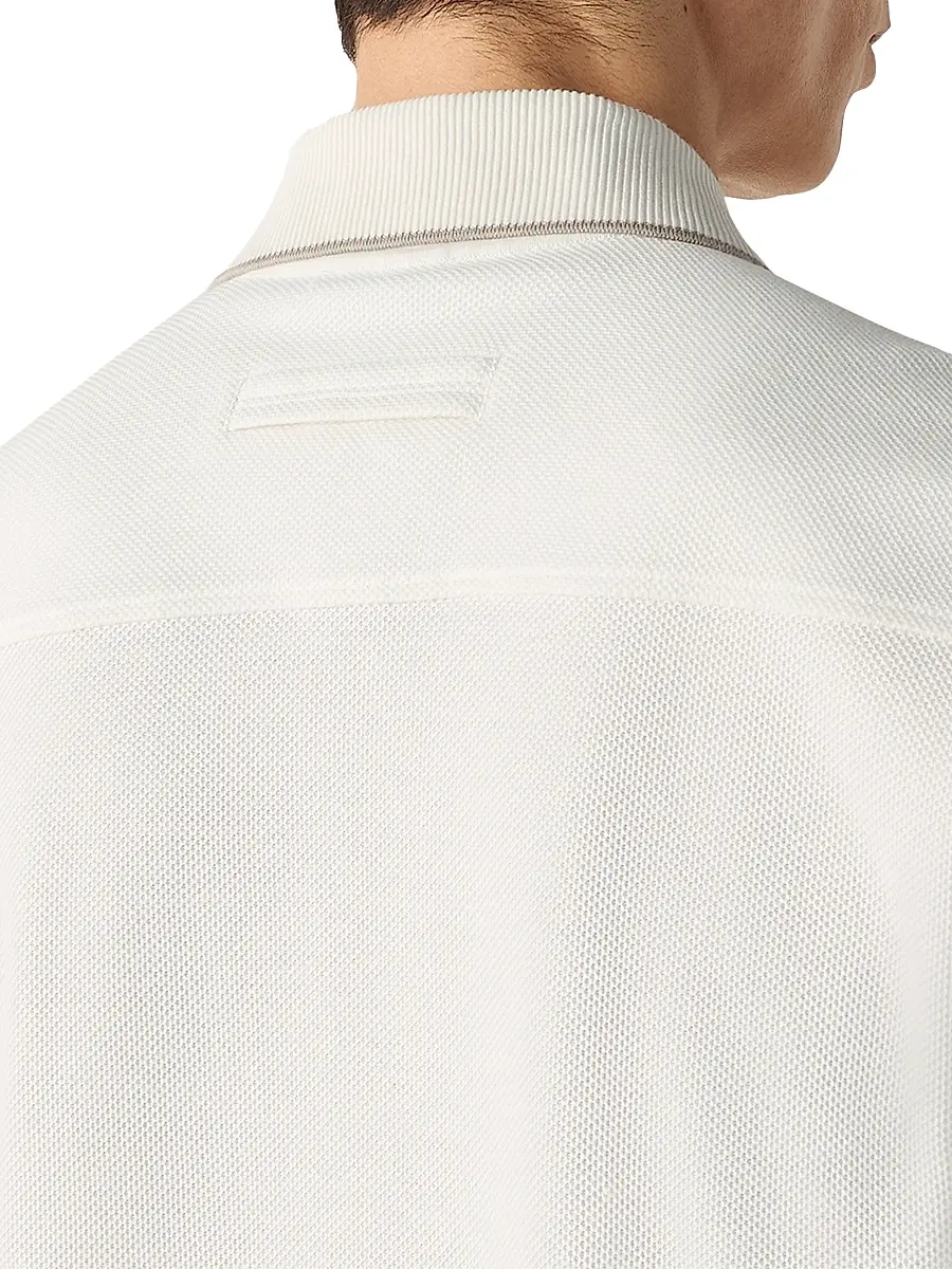 Zegna Men's Cotton and Silk Polo Shirt - White | Thumbnail 4 Zegna Men's Cotton and Silk Polo Shirt - White | Thumbnail 4
