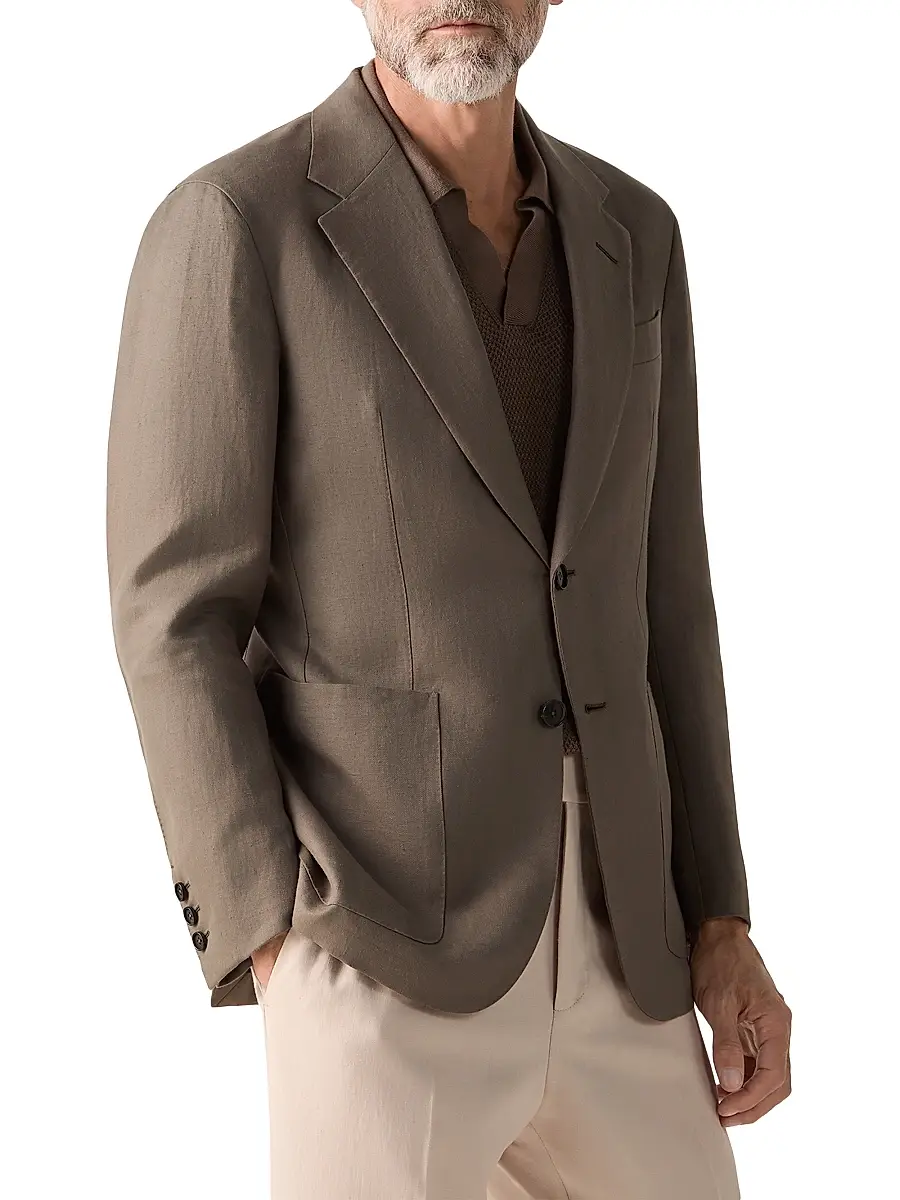 ZEGNA Men's Oasi Lino Flower Jacket - Dark Taupe | Image 1 ZEGNA Men's Oasi Lino Flower Jacket - Dark Taupe | Image 1