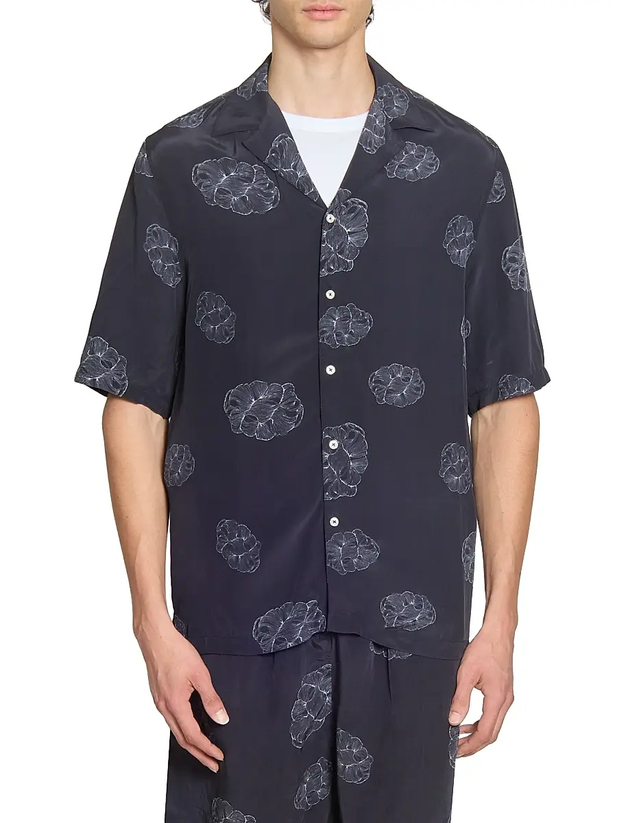 OFFICINE GÉNÉRALE Men Eren Crepe Cloud Lines Short-Sleeve Shirt | Thumbnail 3 OFFICINE GÉNÉRALE Men Eren Crepe Cloud Lines Short-Sleeve Shirt | Thumbnail 3