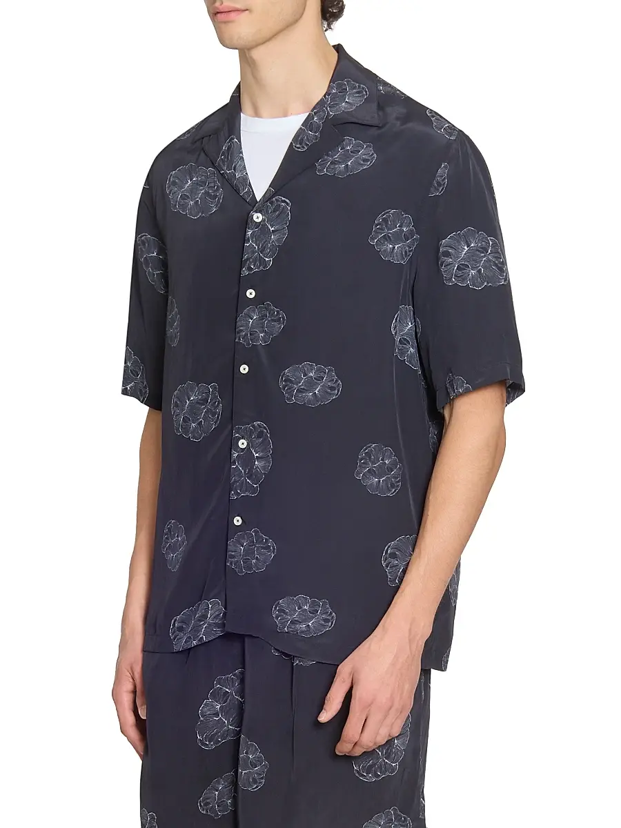 OFFICINE GÉNÉRALE Men Eren Crepe Cloud Lines Short-Sleeve Shirt | Thumbnail 4 OFFICINE GÉNÉRALE Men Eren Crepe Cloud Lines Short-Sleeve Shirt | Thumbnail 4