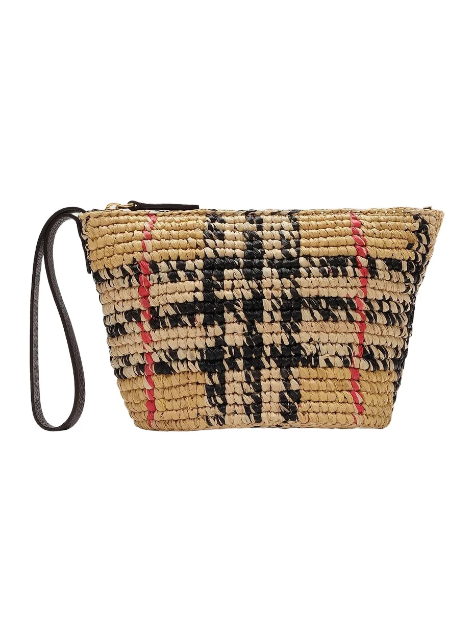 Women's Margate Small Check Raffia Pouch