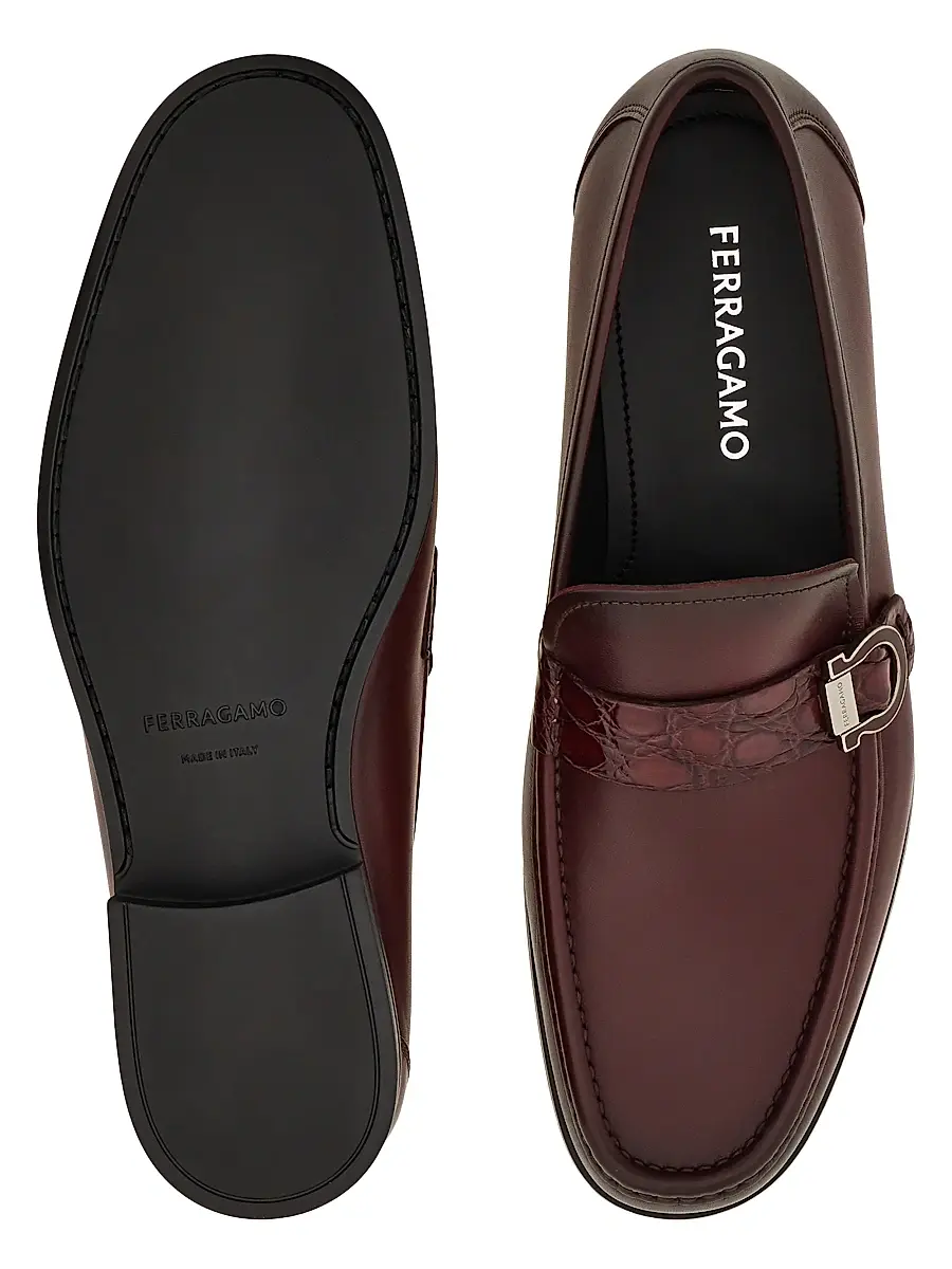 Ferragamo Men's Caspian Gancini Alligator-Strap Leather Loafers | Thumbnail 4 Ferragamo Men's Caspian Gancini Alligator-Strap Leather Loafers | Thumbnail 4
