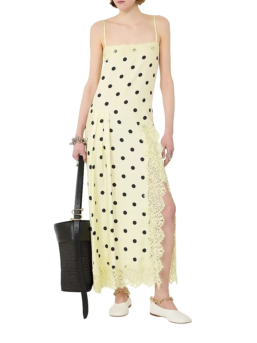 Sportmax Women's Lace Detail Long Dress - Lemon | Thumbnail 5